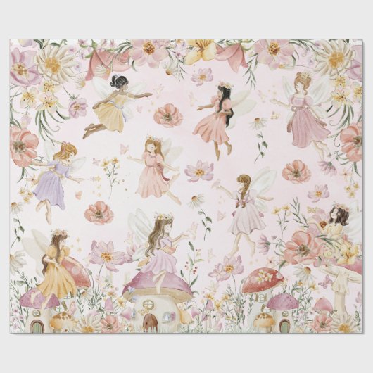 Whimsical Schattige feeën Wildflower Garden Meadow Cadeaupapier (Vlak)
