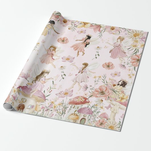 Whimsical Schattige feeën Wildflower Garden Meadow Cadeaupapier (Uitgerold)
