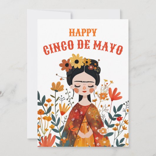 Whimsical Schattige Frida Kahlo Happy Cinco de May Feestdagenkaart (Voorkant)