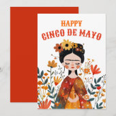 Whimsical Schattige Frida Kahlo Happy Cinco de May Feestdagenkaart (Voorkant / Achterkant)