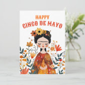 Whimsical Schattige Frida Kahlo Happy Cinco de May Feestdagenkaart (Staand voorkant)