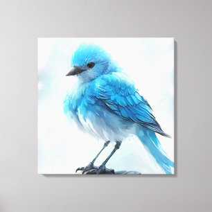 *~* Whimsical Schattige Gedetailleerd Blauw Vogel Canvas Afdruk