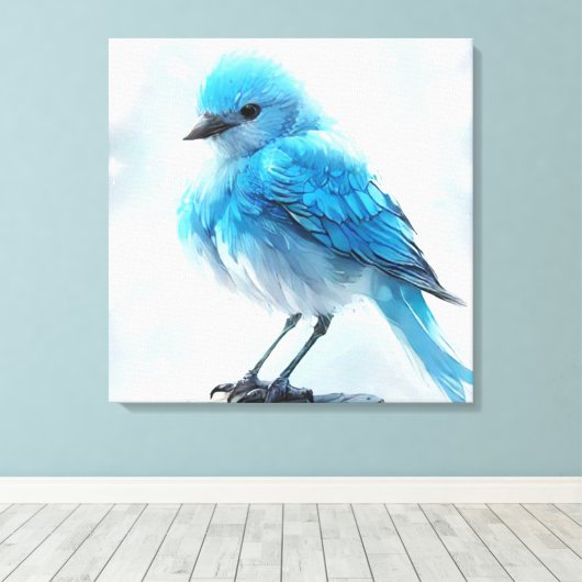 *~* Whimsical Schattige Gedetailleerd Blauw Vogel Canvas Afdruk (Insitu (Houten vloer))