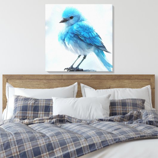 *~* Whimsical Schattige Gedetailleerd Blauw Vogel Canvas Afdruk (Insitu (Slaapkamer))
