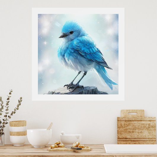 *~* Whimsical Schattige Gedetailleerd Blauw Vogel Poster (Keuken)