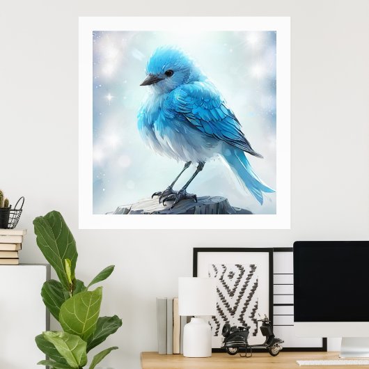 *~* Whimsical Schattige Gedetailleerd Blauw Vogel  Poster (Thuiskantoor)