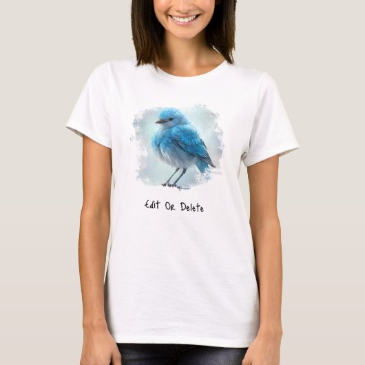 *~* Whimsical Schattige Gedetailleerd Blauw Vogel  T-shirt (Voorkant)