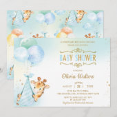 Whimsical Schattige Giraffe Balloons Baby shower B Kaart (Voorkant / Achterkant)