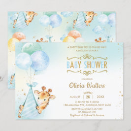 Whimsical Schattige Giraffe Balloons Baby shower B Kaart