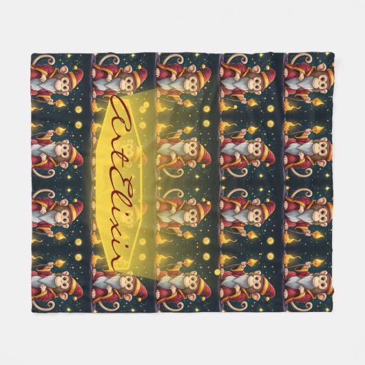 Whimsical Schattige Kawaii Wizard Monkey Pattern Fleece Deken (Voorkant (Horizontaal))