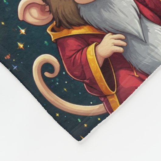 Whimsical Schattige Kawaii Wizard Monkey Pattern Fleece Deken (Hoek)