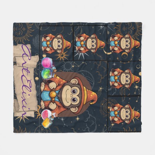 Whimsical Schattige Kawaii Wizard Monkey Print Fleece Deken (Voorkant (Horizontaal))