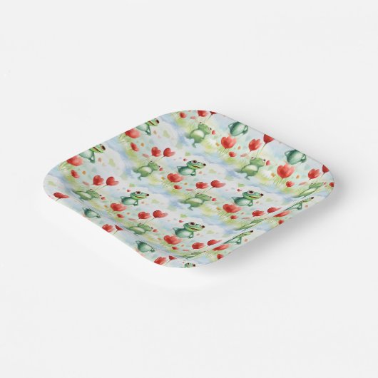 Whimsical schattige kikkers met rode ballonnen papieren bordje (Gebogen)