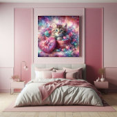 Whimsical Schattige Kitten Bloemen Hart Box Poster