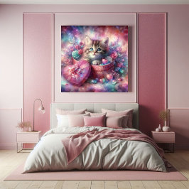 Whimsical Schattige Kitten Bloemen Hart Box Poster