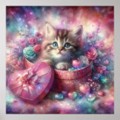 Whimsical Schattige Kitten Bloemen Hart Box Poster (Voorkant)