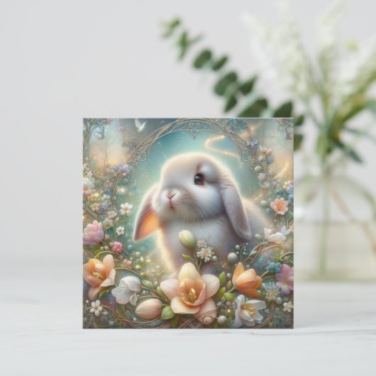Whimsical Schattige Lop Eared Bunny Art Nouveau Feestdagenkaart (Staand voorkant)