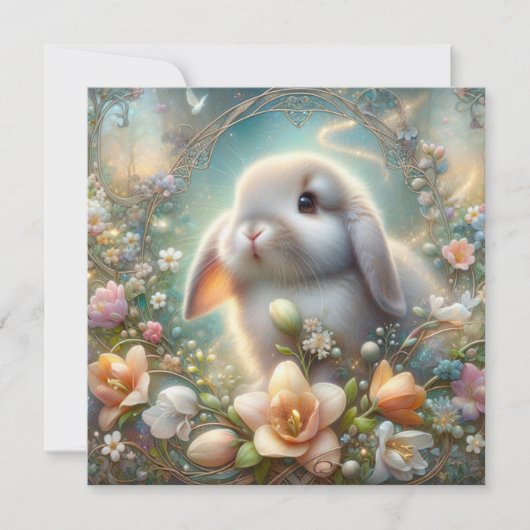 Whimsical Schattige Lop Eared Bunny Art Nouveau Feestdagenkaart (Voorkant)