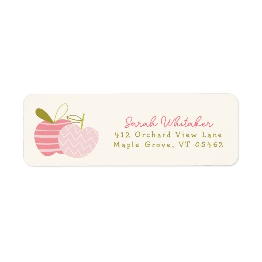 Whimsical Schattige Modern Apple Theme Pink Green Etiket (Voorkant)