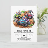 Whimsical Schattige Monster Truck Verjaardag Kaart (Staand voorkant)