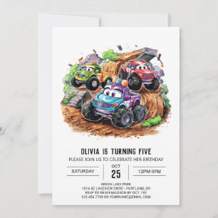 Whimsical Schattige Monster Truck Verjaardag Kaart