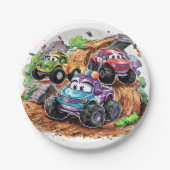 Whimsical Schattige Monster Truck Verjaardag Papieren Bordje (Voorkant)