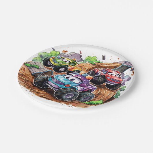 Whimsical Schattige Monster Truck Verjaardag Papieren Bordje (Gekanteld)