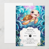 Whimsical Schattige Nautical Turtle Birthday Kaart (Voorkant / Achterkant)