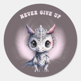 Whimsical Schattige "nooit opgeven" Feather Dragon Ronde Sticker