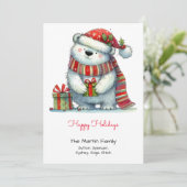 Whimsical Schattige Polar Beer in een Santa Hat Ha Feestdagenkaart (Staand voorkant)