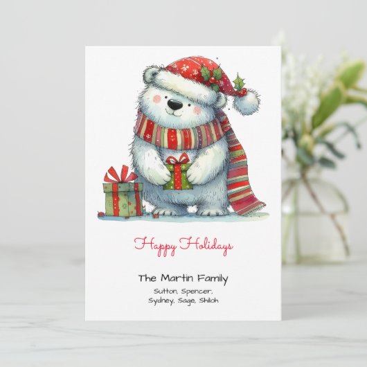 Whimsical Schattige Polar Beer in een Santa Hat Ha Feestdagenkaart (Staand voorkant)