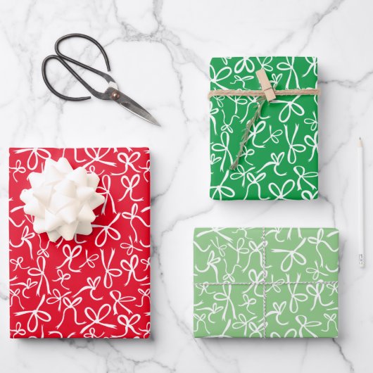 Whimsical Schattige Rood Groen Bogen Patroon Xmas Inpakpapier Vel (Voorkant)