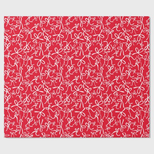 Whimsical Schattige Rood Wit Bogen Patroon Kerst Cadeaupapier (Vlak)