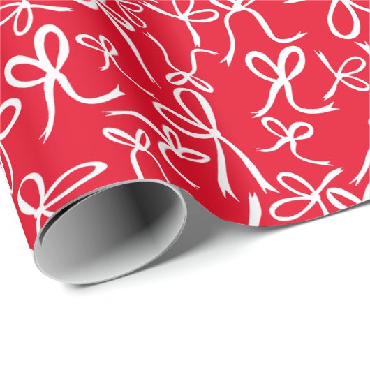 Whimsical Schattige Rood Wit Bogen Patroon Kerst Cadeaupapier (Rol Hoek)