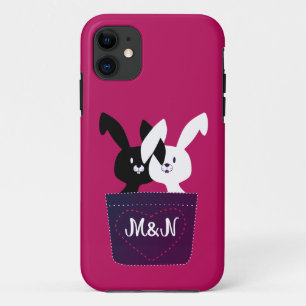 Whimsical Schattige rood zwart en wit konijnenlief Case-Mate iPhone Case