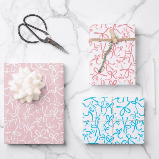 Whimsical Schattige Roze Blauwe Bogen Patroon Girl Inpakpapier Vel (Voorkant)