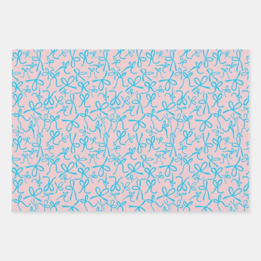 Whimsical Schattige Roze Blauwe Bogen Patroon Girl Inpakpapier Vel (Voorkant)