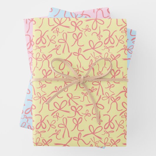 Whimsical Schattige Roze Bogen Patroon Girly Paste Inpakpapier Vel (In situ)