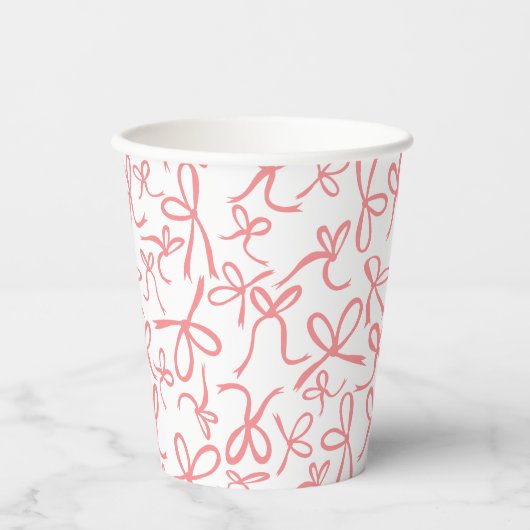 Whimsical Schattige Roze Bogen Patroon Vrijgezelle Papieren Bekers (Voorkant)