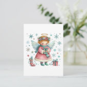 Whimsical Schattige Roze en Blauwe Kerst Engel Briefkaart (Staand voorkant)