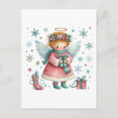 Whimsical Schattige Roze en Blauwe Kerst Engel Briefkaart (Voorkant)
