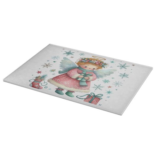 Whimsical Schattige Roze en Blauwe Kerst Engel Snijplank (Hoek)