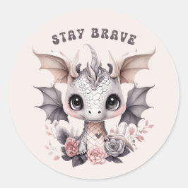 Whimsical Schattige Roze "Stay Brave" Little Drago Ronde Sticker
