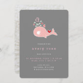 Whimsical Schattige roze walvis monogram baby meis Aankondiging (Voorkant / Achterkant)