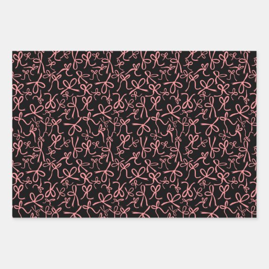 Whimsical Schattige Roze Zwart Bogen Patroon Girly Inpakpapier Vel (Voorkant 3)