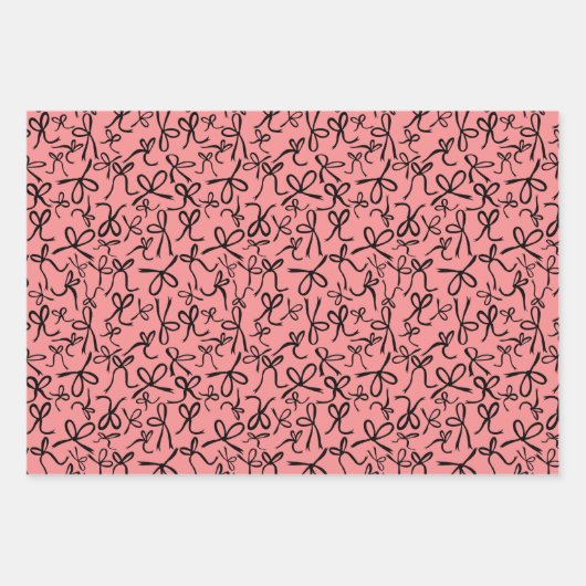 Whimsical Schattige Roze Zwart Bogen Patroon Girly Inpakpapier Vel (Voorkant)