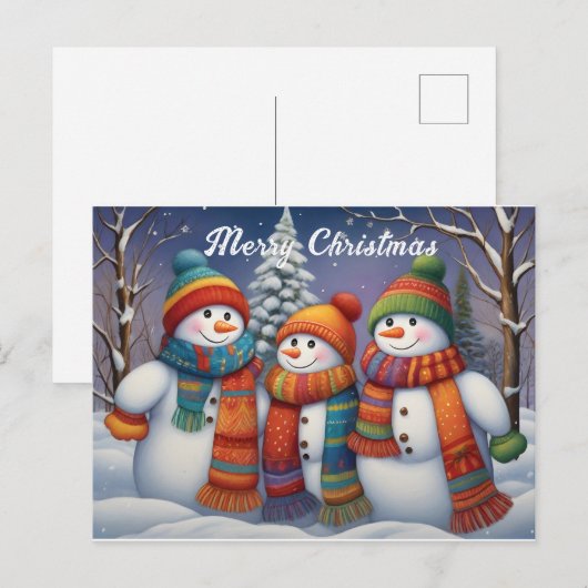 Whimsical Schattige Sneeuwmannen Familie Briefkaart (Voorkant / Achterkant)