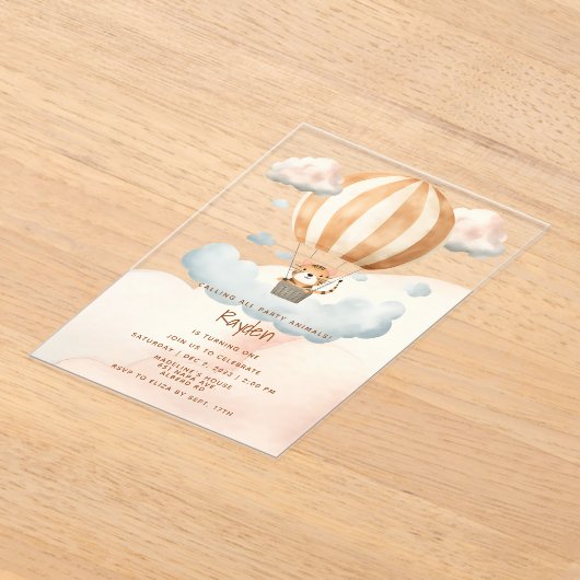 Whimsical Schattige Tiger Hete Luchtballon 1e Verj Acryl Uitnodigingen (Laagn)