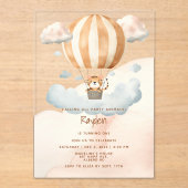 Whimsical Schattige Tiger Hete Luchtballon 1e Verj Acryl Uitnodigingen (Voorkant)
