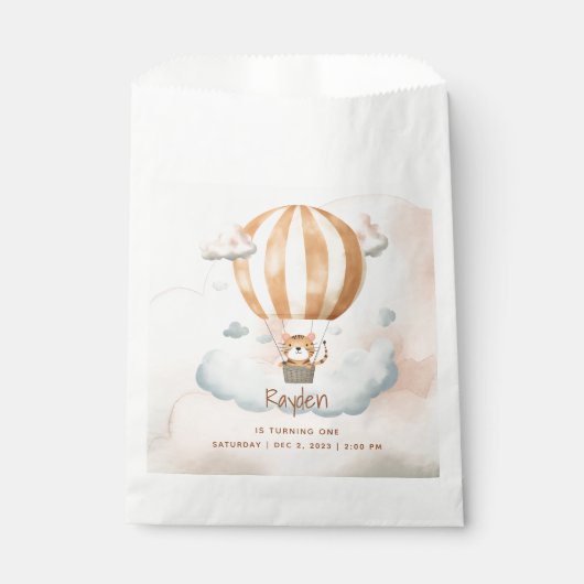 Whimsical Schattige Tiger Hete Luchtballon 1e Verj Bedankzakje (Voorkant)